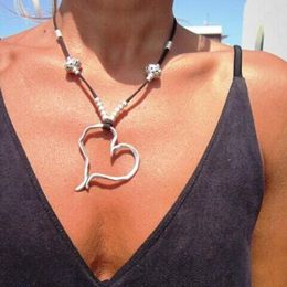 Choker Bohemian Style Heart-shaped Korean Velvet CCB Alloy Pendant Necklaces For Women Literary Retro Beach Vacation Party Jewellery