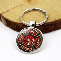 WG 1pc Firefighter Logo Time Gem&stone keyChain Keyring Pendant Metal Keyring Accessories Creative Gift For Men Jewellry240x