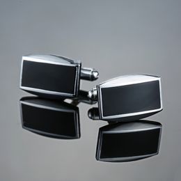 C-MAN High Quality Classic Luxury Custom Silvery Black Enamel Square Cufflinks For Men Simple Style Business Shirt Cuff Button