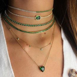 Necklaces Summer Charm Gold Colour Choker Necklace With Rainbow White Cz Tennis Chain With Green Blue Black Red Tiny Link Necklace Jewellery