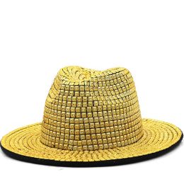 Yeni Erkekler Top Şapka Geniş Kötü Fedora Şapkası Kadınlar için Tam Altın Perçin Bling Hisset Caz Top Şapkalar Düğün Töreni Zarif Kapak