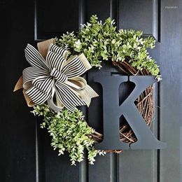Decorative Flowers Initial Wreaths For Front Door Artificial Eucalyptus Wreath With Bowknot Rattan Base Farmhouse Style Rustic Decor