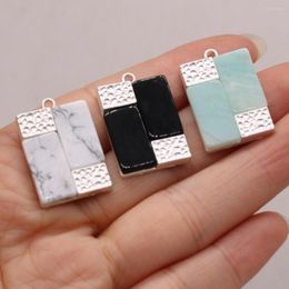 Pendant Necklaces Agate Turquoise Stone Natural Gem Shell Rectangular Alloy Charm Jewelry MakingDIY Necklace Earring Accessory Gift18x26mm
