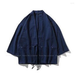 Ethnic Clothing Traditional Japanese Style Bath Robe Gown Fashion Men Samurai Cardigan Kimono Haori Japan Warrior Yukata Obi Asian Coat