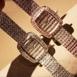 Wristwatches 2023 High Quality Luxury Crystal Diamond Watches Women Gold Watch Steel Strip Rose Sparkling Dress Wristwatch Drop Ship