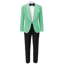Men's Suits Custom Made Men Shawl Lapel Man Pattern Green Groom Tuxedos Wedding Groomsman 2 Pieces (Jacket Pants) E398
