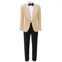 Men's Suits High Quality Men Shawl Lapel Man Pattern Champagne Groom Tuxedos Wedding Groomsman 2 Pieces (Jacket Pants) E396