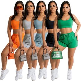 Women Tracksuits Two Pieces Set Designer 2023 solid Colour Shorts Tank Top drawstring Shorts Set Summer Sexy Casual Sportwear S-2XL women outfits 7029 best quality