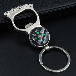 Keychains Silver Colour Compass Bottle Opener Multifunction Keychain Top Quality Foot Key Chain Men Car Accessaries Birthday's Gift