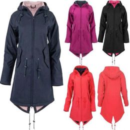 Women's Wool & Blends Hoodie Outdoor Overcoat Windproof Long Waterproof Solid Jacket Rain Coat