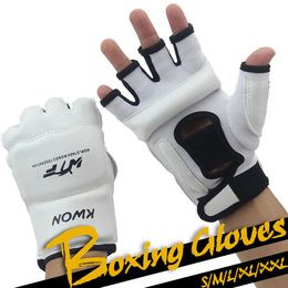 Sports Gloves GOBYGO Half Finger Boxing Gloves PU Leather MMA Combat Taekwondo Gloves Karate Thai Boxing Training Gloves 230520