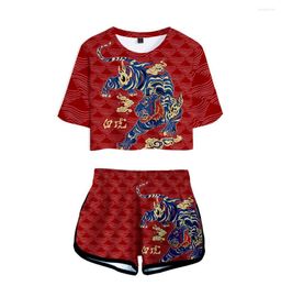 Women's Tracksuits Summer Women's Sets Tiger 3D Print Short Sleeve Crop Top Shorts Sweat Suits Women Two Piece Outfits Streetwear