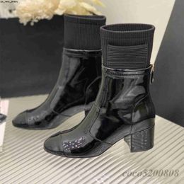 Dress Shoes Women Ankle Boots Genuine Leather Boots Med Heels Sock Boots Mid Calf Designer Shoes Chunky High Heels Party Dress Booties 2023 J230522