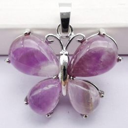 Pendant Necklaces Natural Purple Crystal Stone Bead GEM Butterfly Animal Jewellery S240