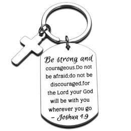 Christian Gifts Inspirational Bible Verse Keychain Be Strong Courageous Cross Charm Religious Jewellery for Birthday Thanksgiving