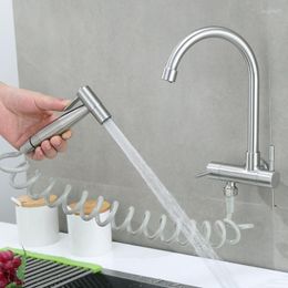 Kitchen Faucets 304 Stainless Steel Faucet Balcony Laundry Pool Mop Wall Mounted Single Cold Water Tap Spray Gun Bidet