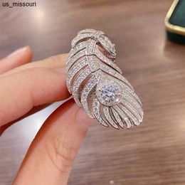 Band Rings 2022 Feather Diamond Ring 925 sterling silver Party Wedding band Rings for Women Men Promise Engagement Jewelry J230522