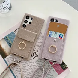 Luxury Crossbody Magnetic Lychee Print Vogue Phone Case for iPhone 14 13 Mini 12 11 Pro Max XR XS 7 8 Plus Adjustable Lanyard Card Slot Solid Leather Wallet Back Cover