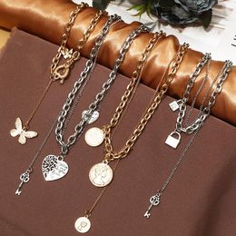 Chains ZOSHI Fashion Link Necklace For Women Butterfly Pendant Gold Color Chunky Thick Lock Choker Necklaces Jewelry