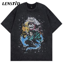 Men s T Shirts Summer Men Washed Oversized Tshirts Hip Hop Japanese Anime Graphic T Shirts Streetwear Harajuku Casual Cotton Tops Tees Black 230520