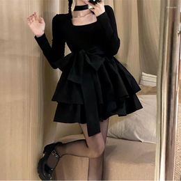 Casual Dresses Black Dress Women Elegant Hepburn Style Robe French Retro Sexy Goth Square Collar Trend Tux Fashion Female Vestidos