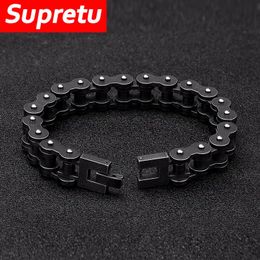 Bangle Vintage Bracelets Men Stainless Steel Motorcycle Chain Biker Accessories Black Simple buckle Wristband Charm Male Jewellery Gifts