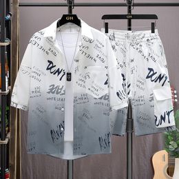 Men s Tracksuits Suit Full Graphic Shirt Shorts Korean High Street Harajuku Mens Fashion Clothing Trends 230522