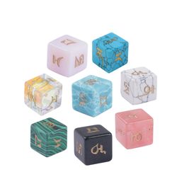 Carve Manjushri Bodhisattva Mantra Cube Stone Dice Loose Gemstone Synthetic Stone Jewelry Buddhism Collection Crafts D6 Dice Ornament Support Custom Font Pattern