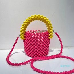 Abendtaschen 2023 Sommer Umhängetasche für Mädchen Handgefertigte String-Handtasche in Bonbonfarben Mode Süßes Mädchen Eimer