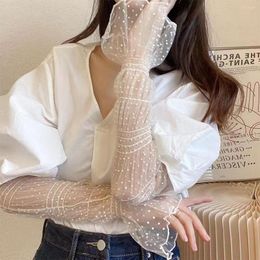 Fingerless Gloves Women's Summer Sun Protection Sleeves Mesh Lace Dot Thin Long-Sleeved Bike Breathable Cycling Driving Arm Warmers