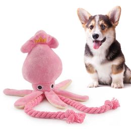 Dog Toys Chews Cute Squid Small Dog Toy Sound BB Plush Pet Puppy Rope Toys Pink Chew Squeak Toys For Cat G230520
