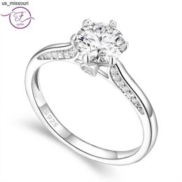 Band Rings 925 Sterling Silver Round 1ct Moissanite Wedding Diamond Ring for Women Luxury White Gold Engagement Ring Jewellery J230522