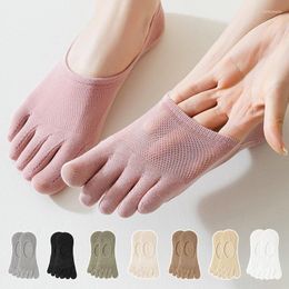 Women Socks 2pairs Mesh Five Finger Woman Summer Breathable Thin Invisible Silicone Anti-Skid Crew Sock Solid Elastic Toe Ladie