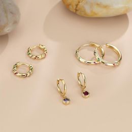 Hoop Earrings 6pcs Female Crystal Round Set Boho Gold Colour For Women Charm White Zircon Stone Wedding