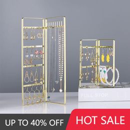 Boxes Earrings Hanging Rack Jewelry Organizer Holder Metal Ear Stud Display Stand Necklace Hang Stand Jewelry Show Rack Golden