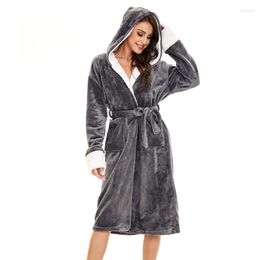 Women's Sleepwear Women's Winter Robe Fluffy Fleece Dressing Gown Soft Warm Housecoat Hooded Bathrobes Mid-Long