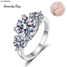 Band Rings Serenity Day 925 Sterling Silver 3 Moissanite Ring D Colour VVS Diamond Platinum Plated Fine Jewellery For Women Wedding Gift J230522