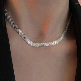 Chains SRCOI Unique Braided Wide Clavicle Chain Necklace Silver Colour Textured Weaved Choker Necklaces For Women Party Jewellery 2023