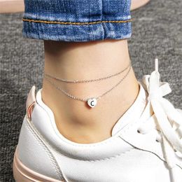 Anklets Stainless Steel Multilayer Layered Chain Anklet Heart Initial Alphabet/ Capital Letter Message " A " -"S" Jewellery For Women Gift G220519