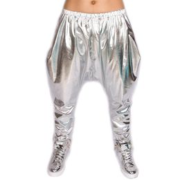 Capris Heroprose Brand 2023 New Personality Silver Big Crotch Trousers Stage Performance Costumes Harem Hip Hop Skinny Pants