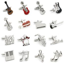 Music Series Men' Fashion Cuff Links Musical Instrument Guitar Microphone Piano Violin Drum DJ Design Quality Brass Cufflinks