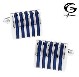 iGame 1 Pair Retail Men's Cuff Links 4 Colours Option Blue Red Black Pink Brass Fashion Stripes Business Design Free Shipping