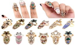 Bowknot Nail Ring Charm Crown Flower Crystal Finger Nail Anillos para mujer Lady Rhinestone Fingernail Protection Fashion Jewelry5013600