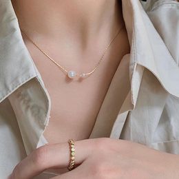 Chains Pearl Necklace For Women Luxury Clavicle Gold Colour Chain Choker Necklaces Kpop Small Fresh Fashion Wedding Jewellery 2023 Sale