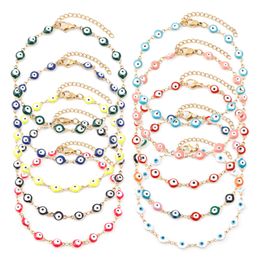 Anklets 304 Stainless Steel Religious Anklet Gold Colour Multicolor Enamel Evil Eye For Women Men Jewellery 22.5cm(8 5/8") long 1 Piece G220519