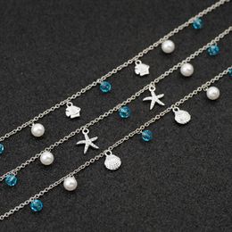 Anklets Stainless Steel Shell Star Imitation Pearl Anklet Stylish Ocean Pendants Anklet Women Summer Beach Sandal Foot Show Jewelry 1PC G220519