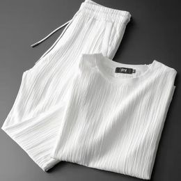 Men's Tracksuits Men s Tracksuits Ice Silk Suit Men 2023 Summer T shirt Pants Two Pieces Set Thin Casual Sports Male Fashion Sweatpants Plus Size 230522