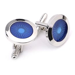 Classic Blue Round Cufflinks For Men Brand cuff buttons cuff link High Quality Abotoaduras Gemelos Luxury Light Designer Jewellery