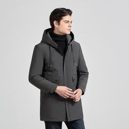 Men's Down Winter 90% Business Coats Male Fashion Casual Medium Long Duck Jacket Men Solid Hooded Parkas JK-850