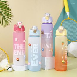 Water Bottles 1l Bottle With Lock Straw Kawaii For Kids Camping